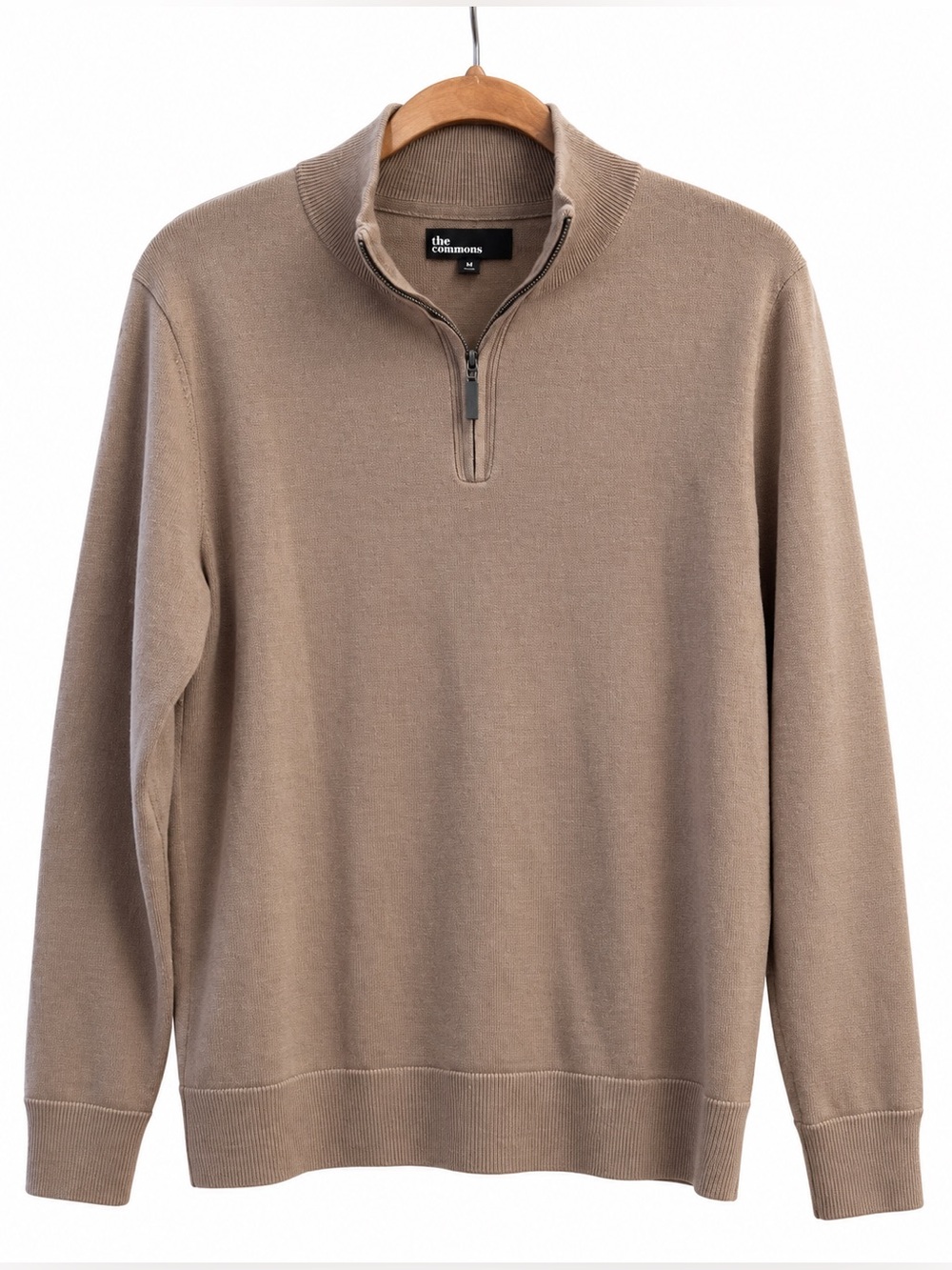 100% Merino Wool Men’s Quarter-Zip Sweater in Taupe - Classic Knit Medium